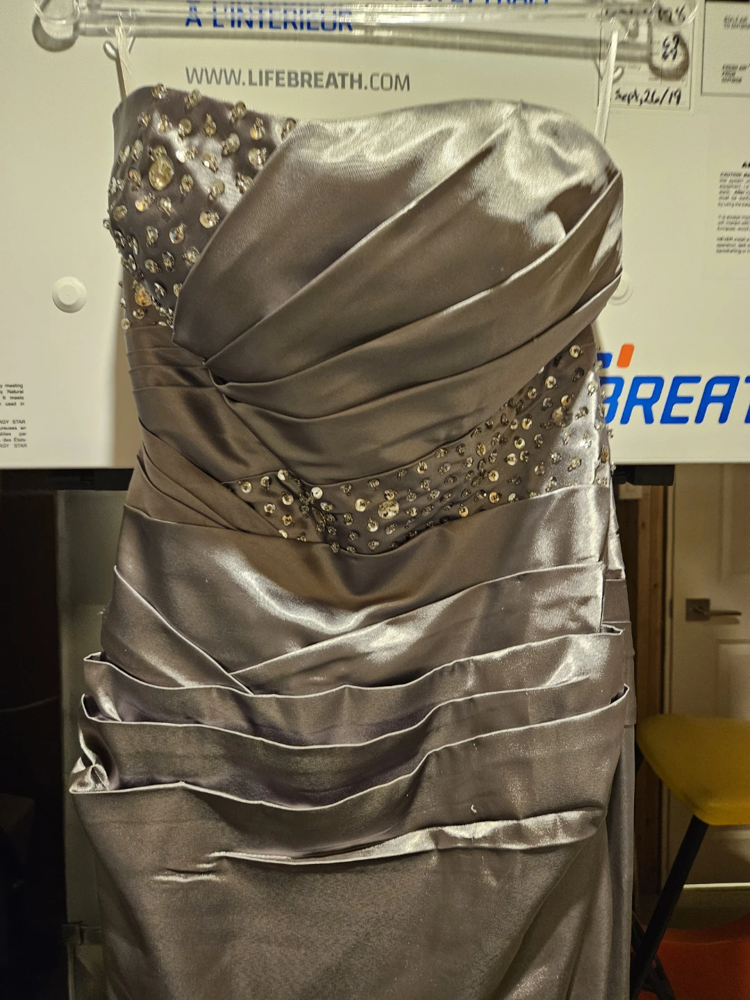 Strapless Beaded Silver Evening Gown - photo 3