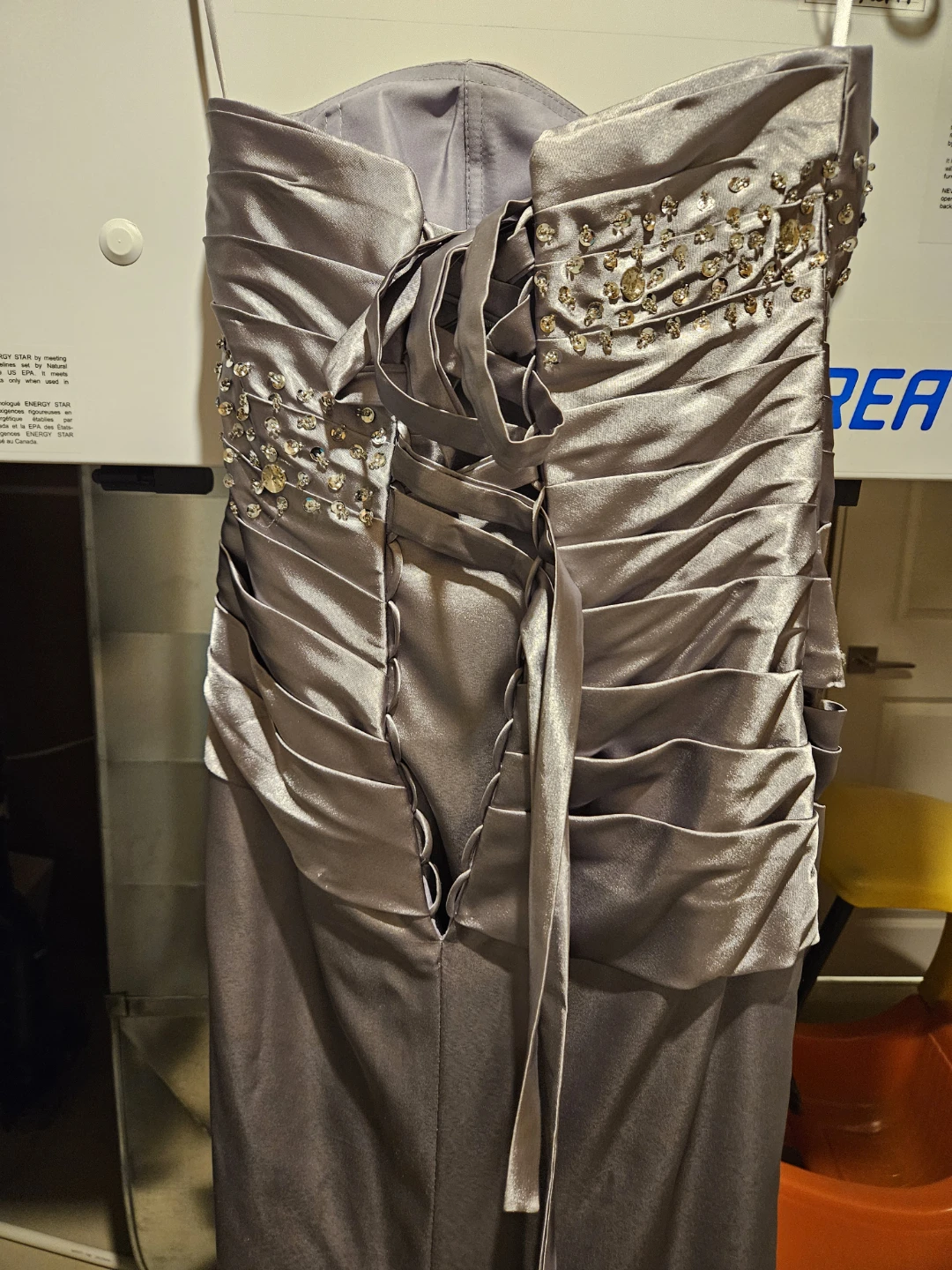 Strapless Beaded Silver Evening Gown - photo 5
