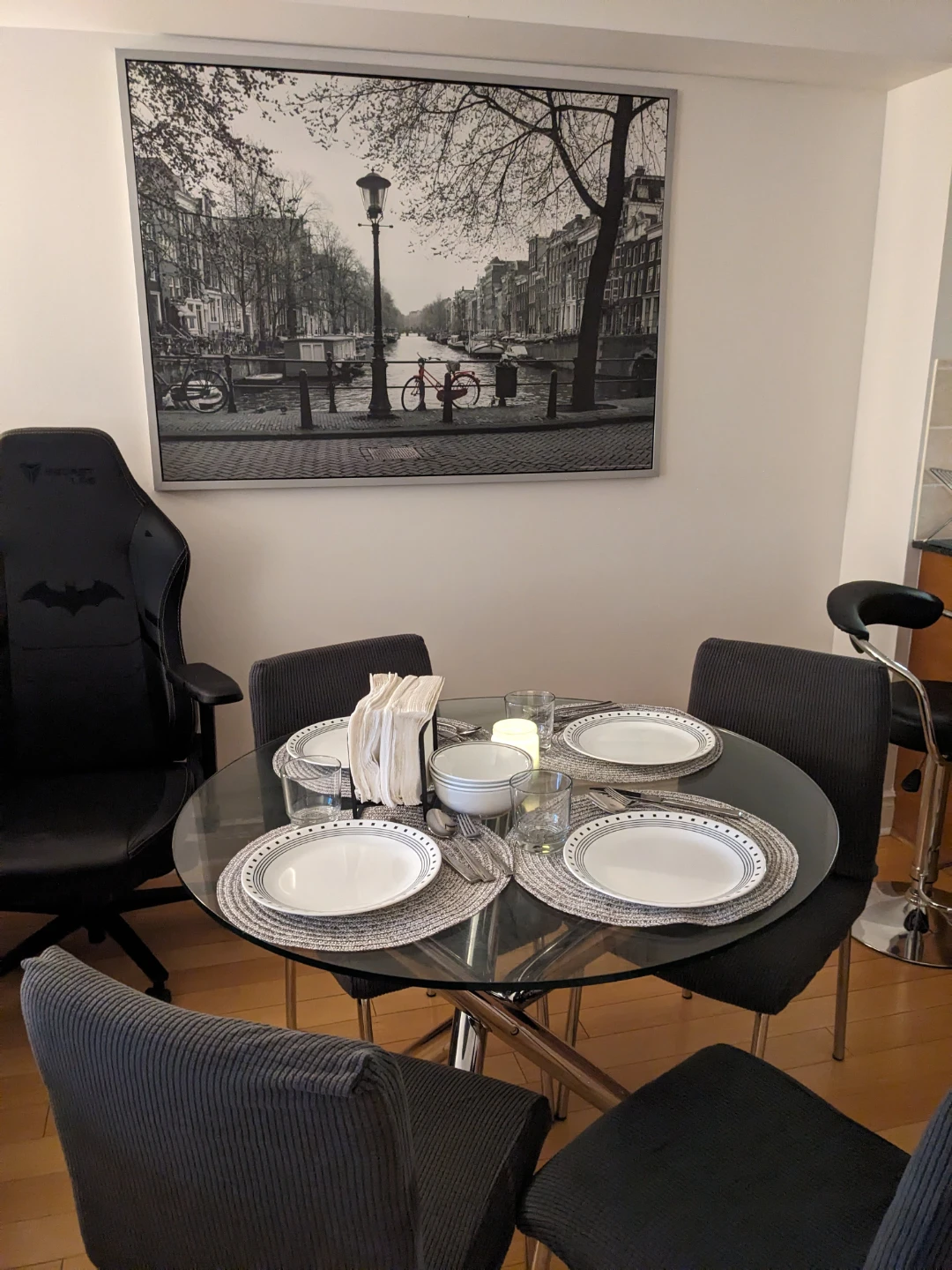 Round Glass Dining Table with 4 Chairs
