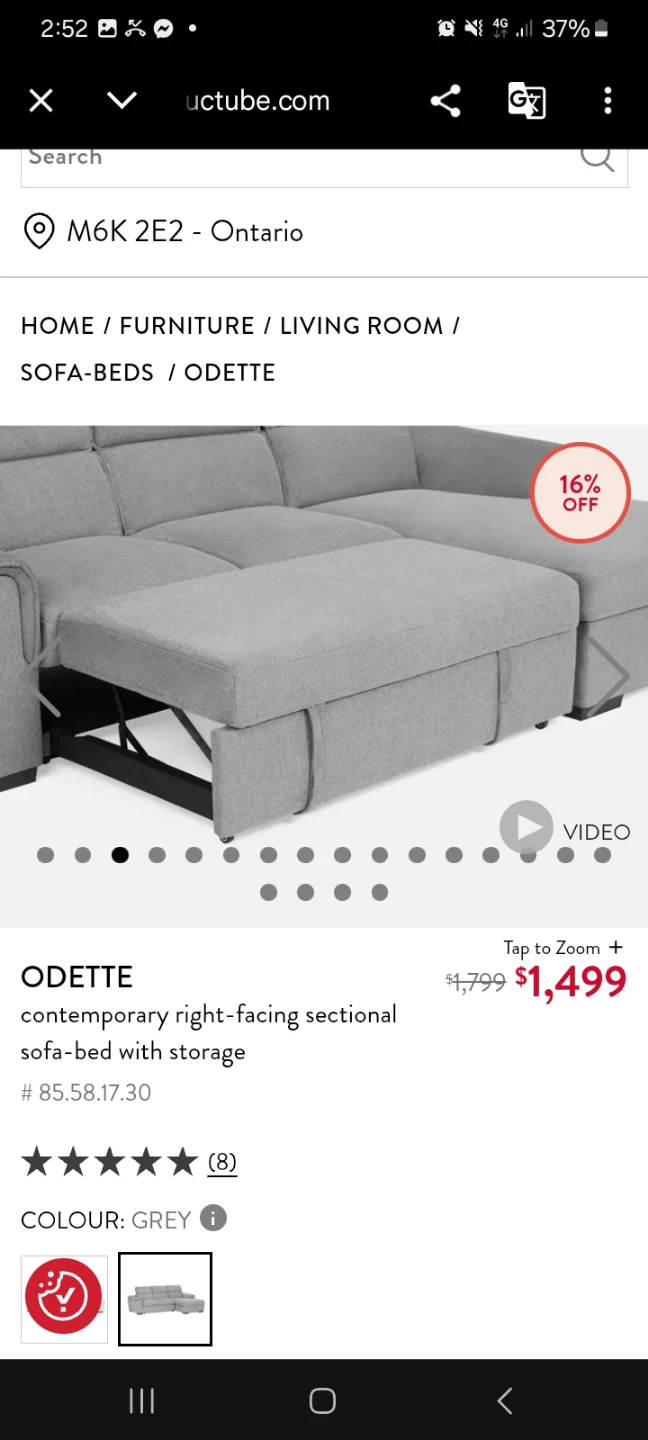 Odette Contemporary Right-Facing Sectional Sofa-Bed with Storage - photo 2