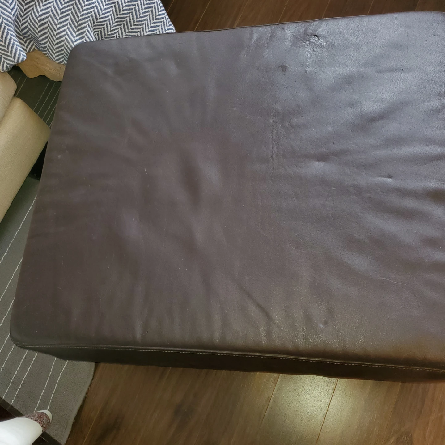 Brown Faux Leather Ottoman - photo 2