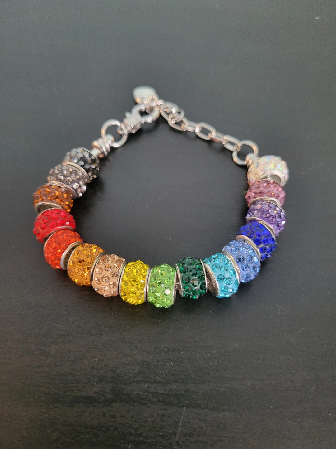 Rainbow Charm Bracelet with Crystal Beads