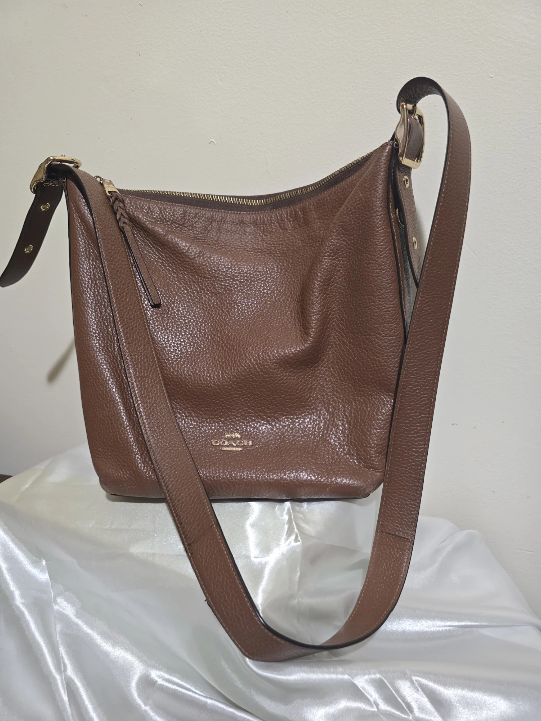 Brown Pebble Leather Crossbody