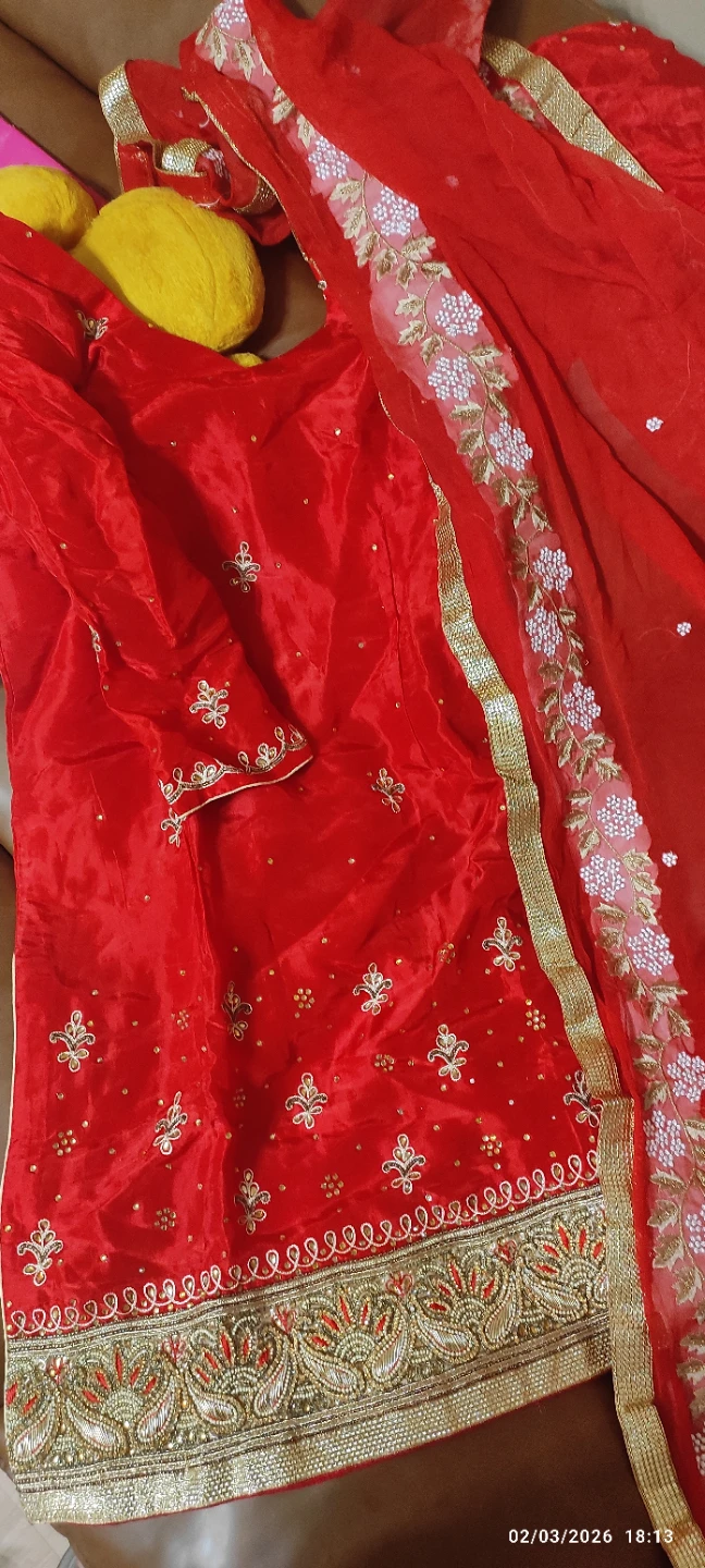 Red Embroidered Salwar Kameez with Dupatta - photo 4