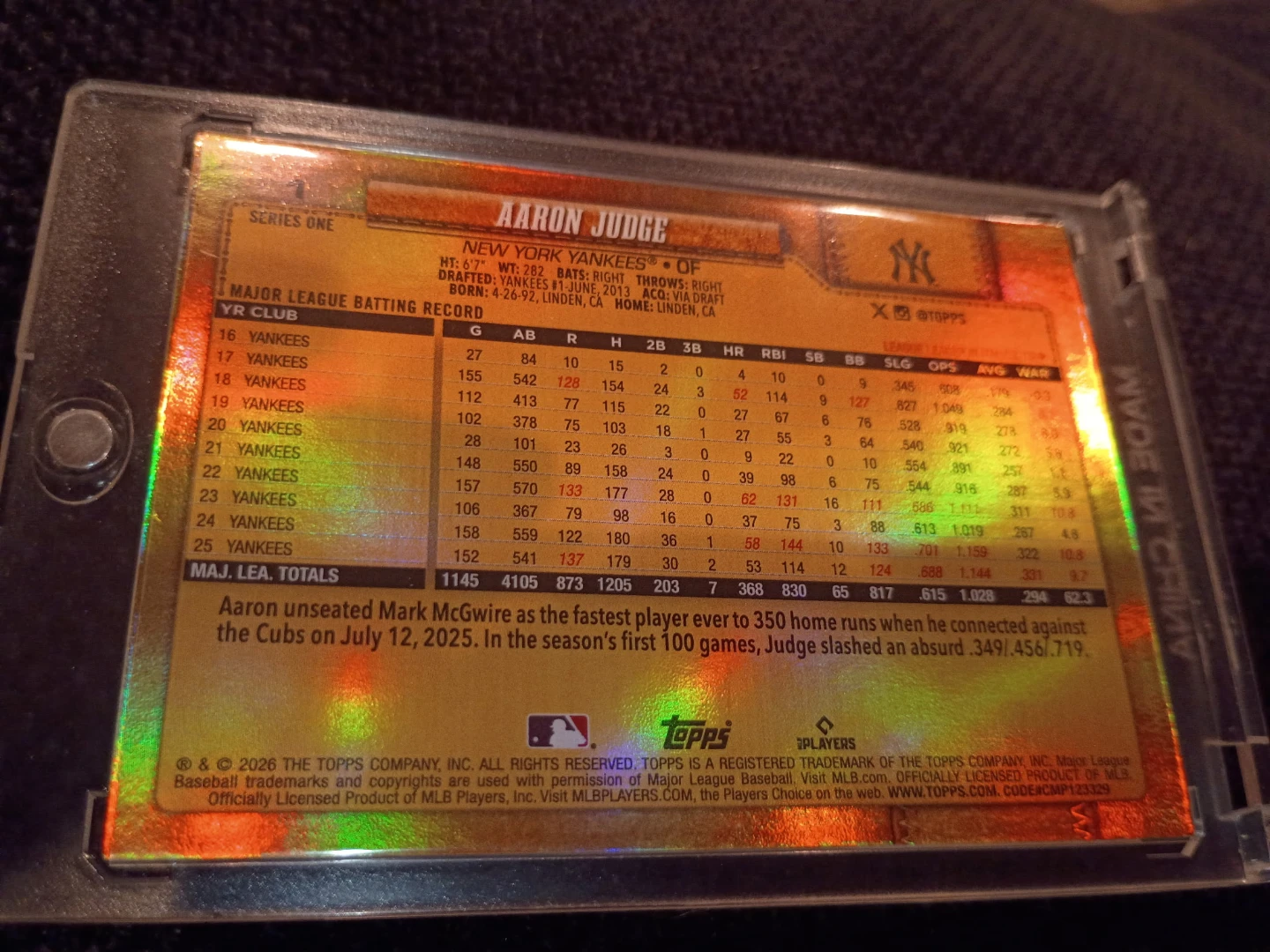 2026 ssp Golden mirror Series 1 Aaron Judge Baseball Card