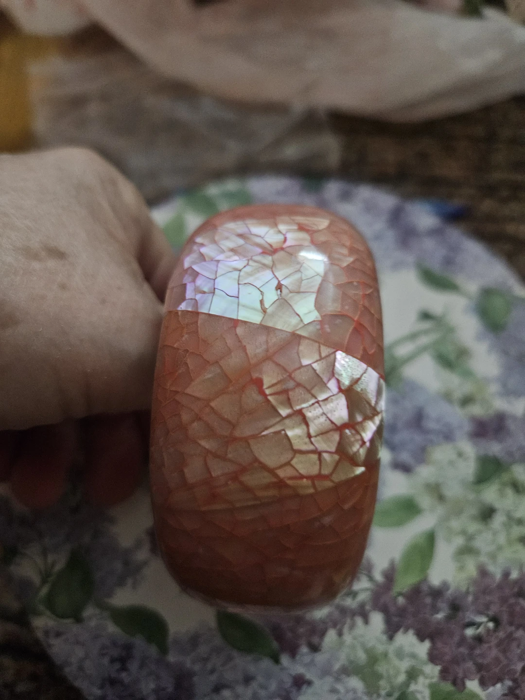 Orange Mother of Pearl Mosaic Wide Bangle Bracelet - photo 2