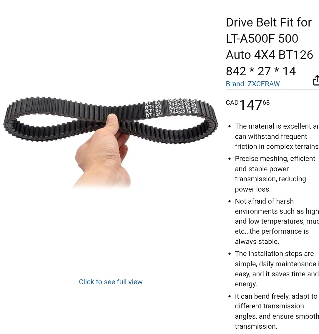 ZX CRAW Drive Belt for LT-A500F 500 Auto 4X4 BT126