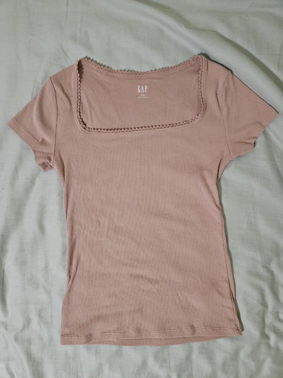 GAP Women's Pink Square Neck Ribbed T-Shirt