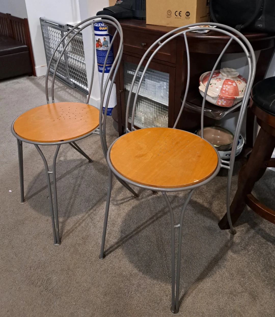 Set of 2 Metal and Wood Accent Chairs