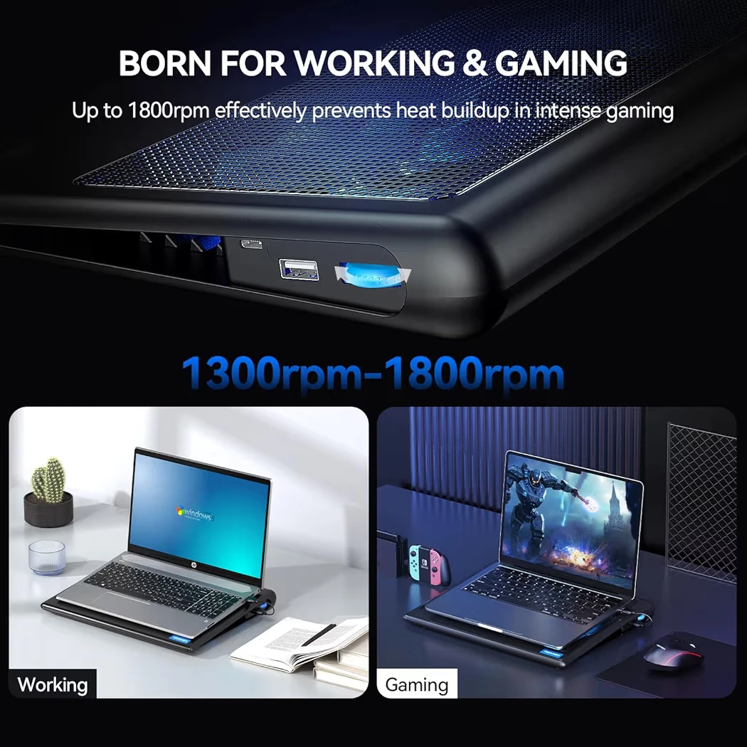 TeckNet Laptop Cooling Pad with Dual 110mm Fans - photo 3