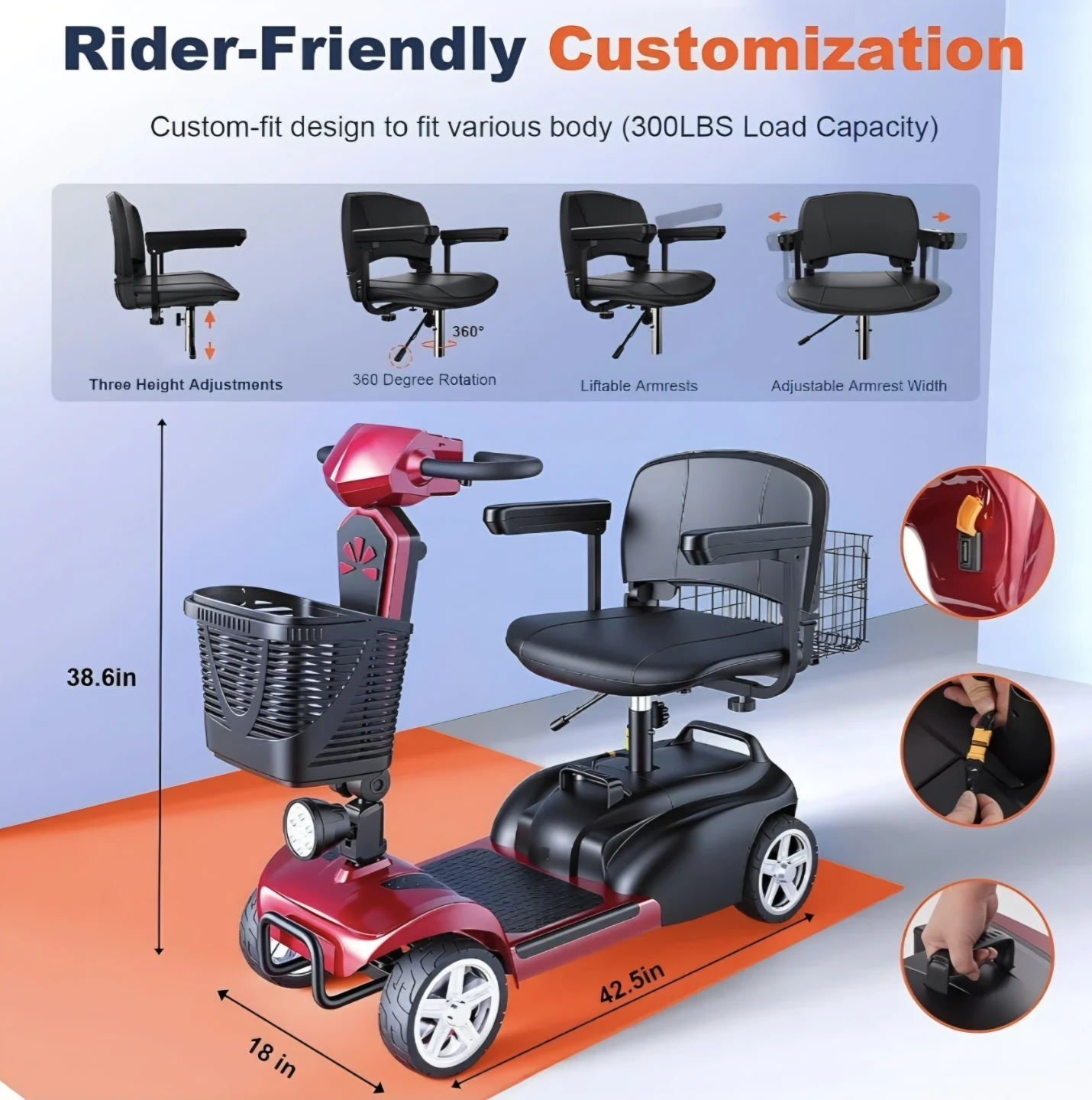Red 4-Wheel Mobility Scooter with Basket - photo 2