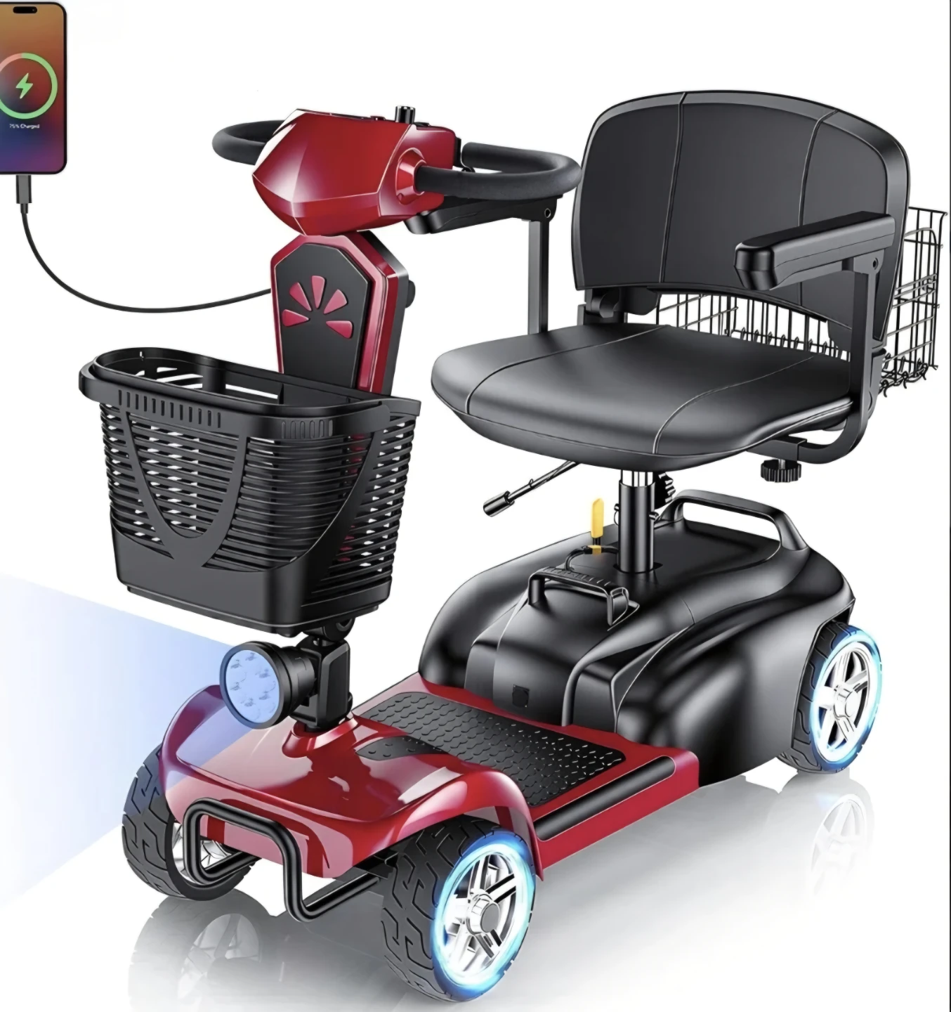 Red 4-Wheel Mobility Scooter with Basket - photo 3