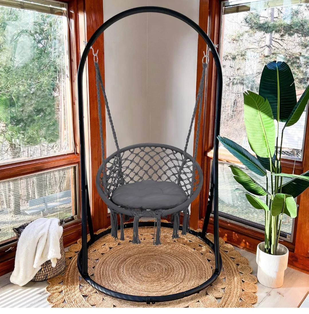 Macrame Hanging Swing Chair with Stand - photo 2