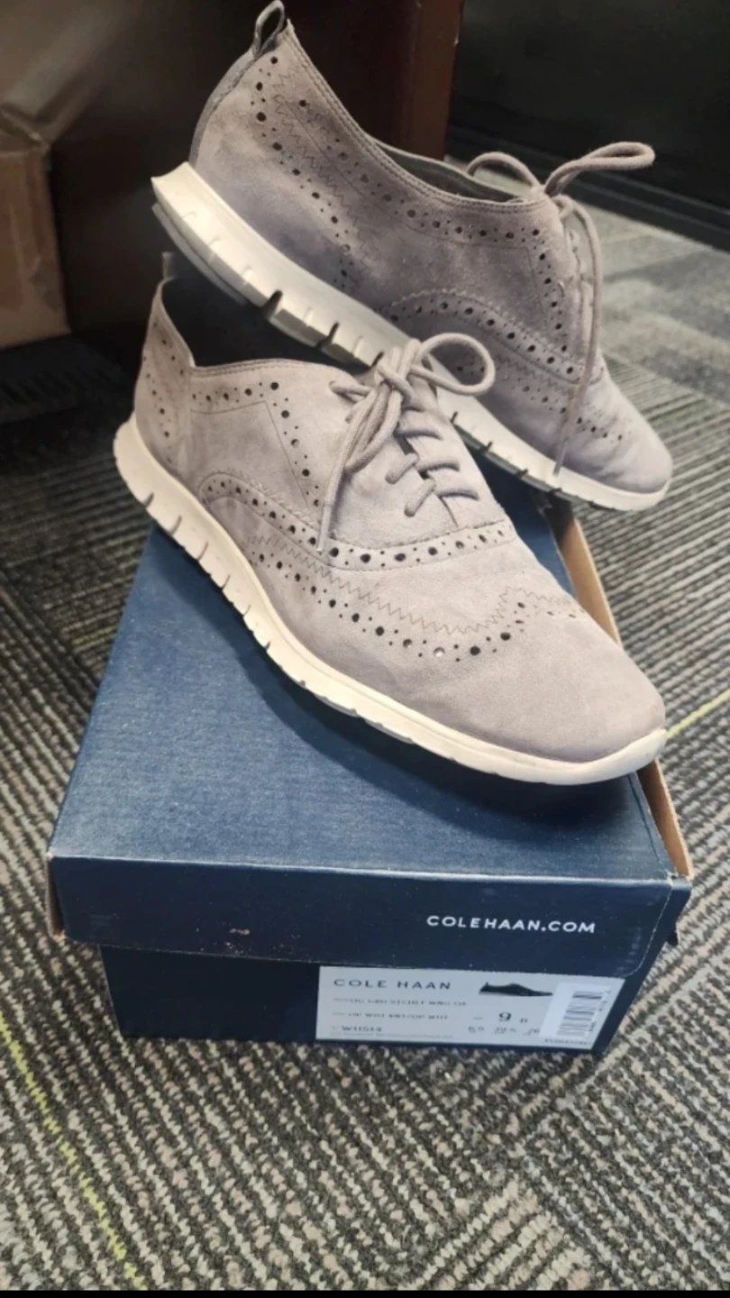 Cole Haan Grand Wingtip Oxford Shoes - Grey Suede Womens