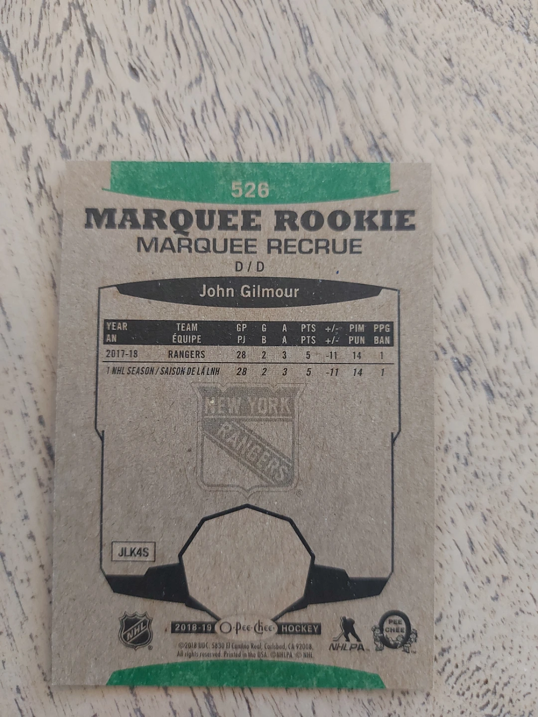 2018-19 Upper Deck John Gilmour Marquee Rookie Hockey Card - photo 2