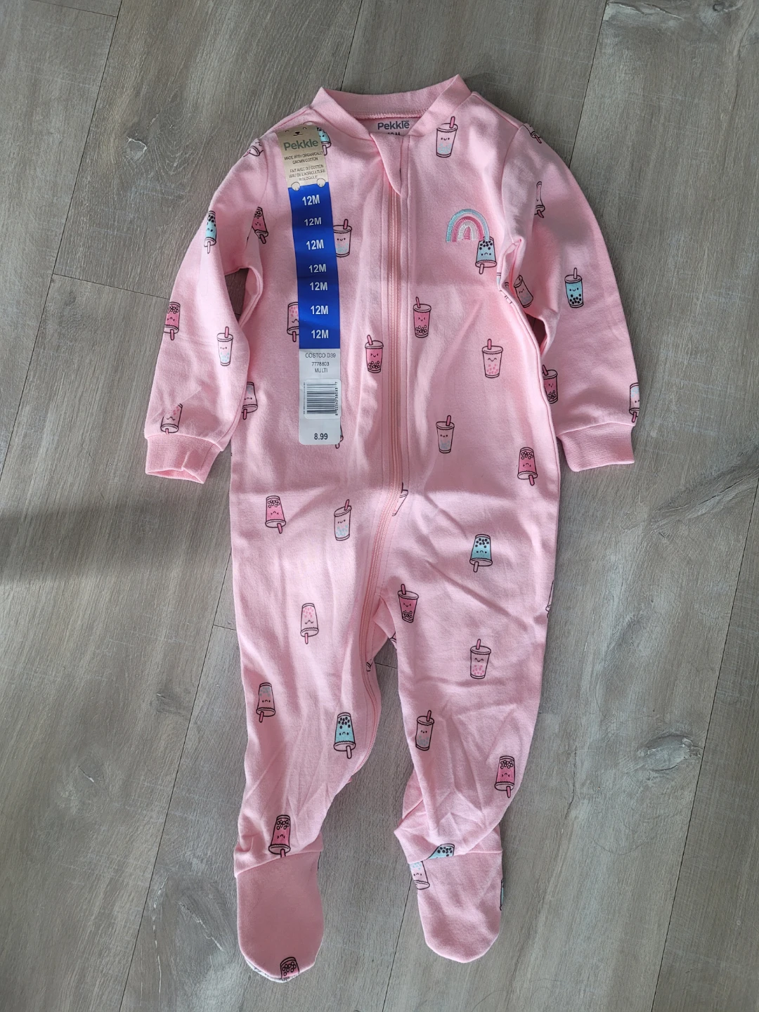 Pekkle Baby Girl's Pink Boba Print Footed Pajamas Size 12 Months