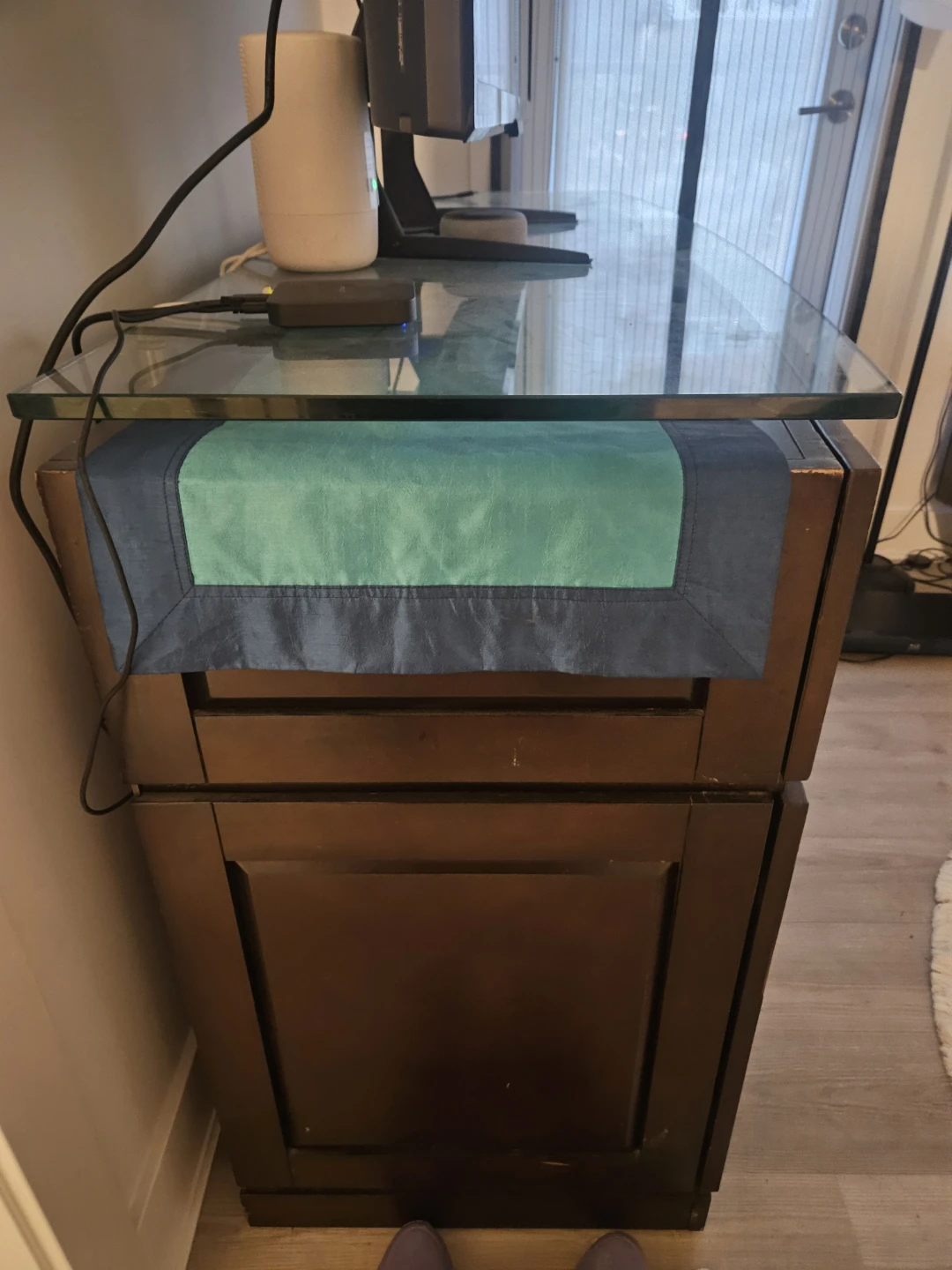 Dark Wood TV Stand with Glass Top and Electric Fireplace - photo 4