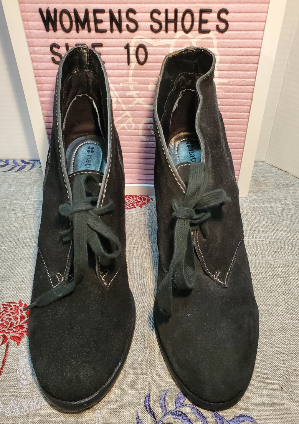 Naturalizer Womens Black Suede Lace-up Ankle Boots Size 10 - photo 2