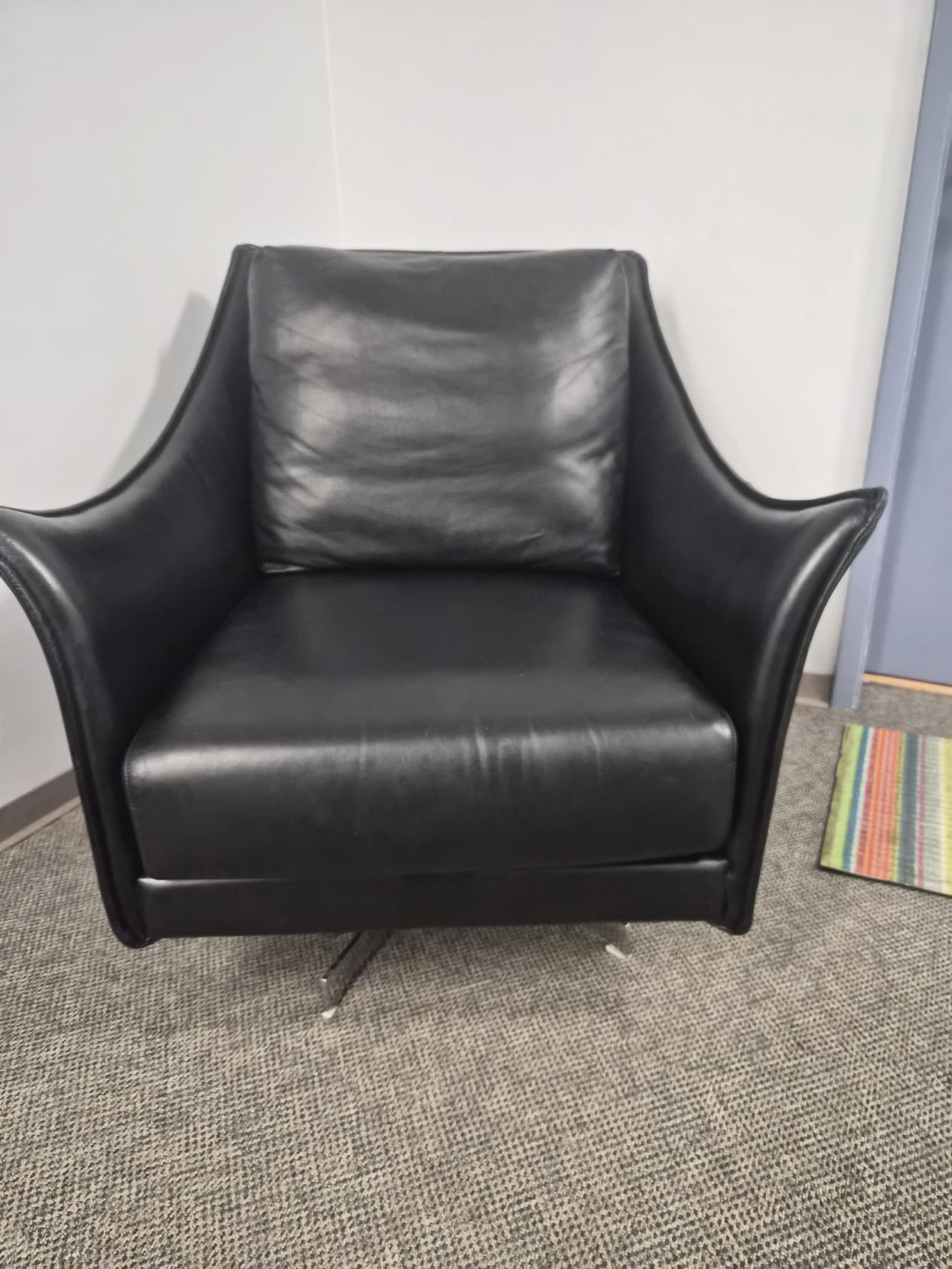 Black Leather Swivel Accent Chair - photo 3