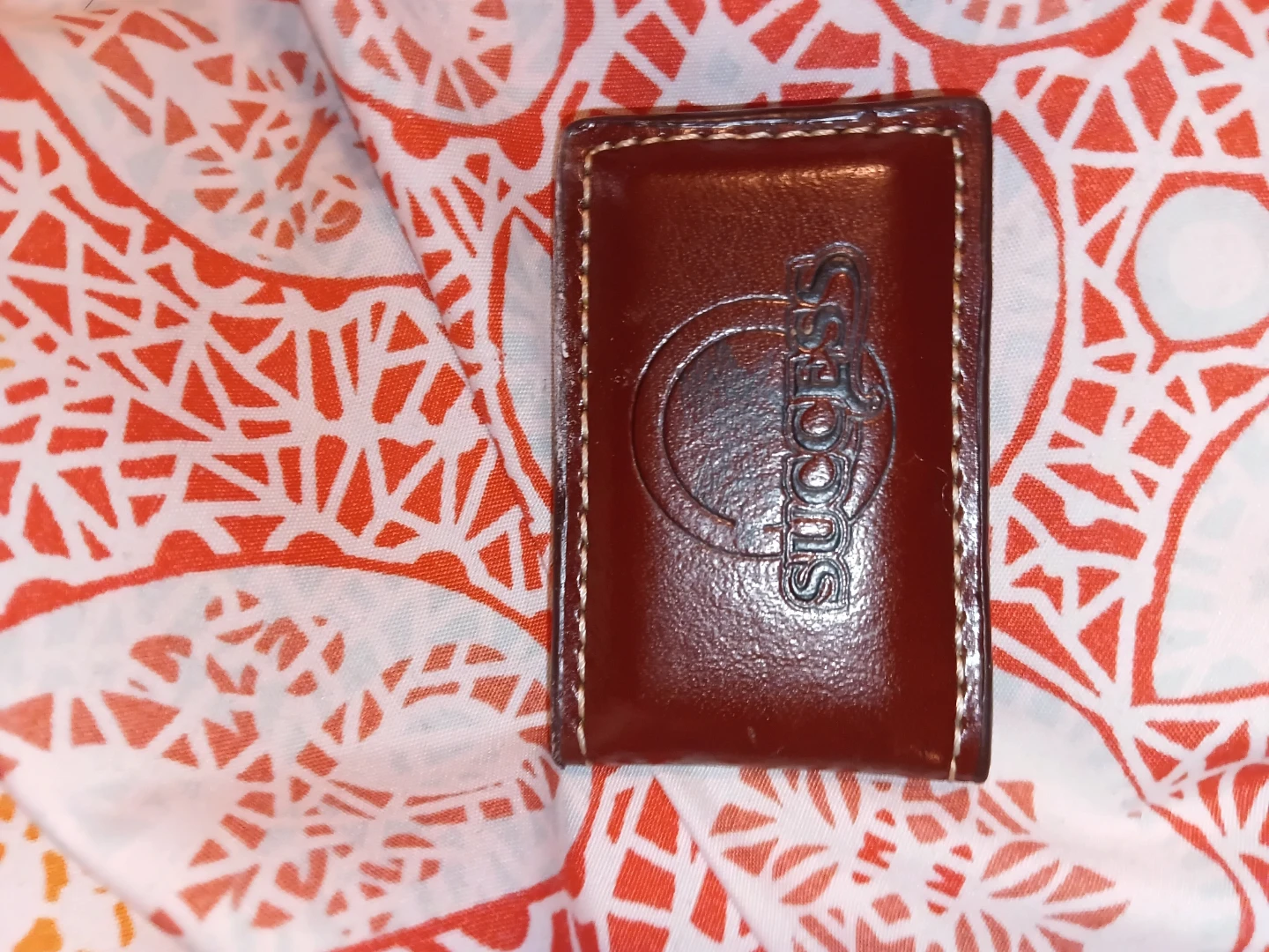 Success Embossed Brown Leather Card Holder