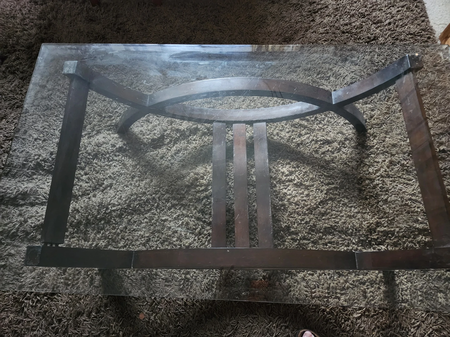 Glass Top Coffee Table with Dark Wood Base
