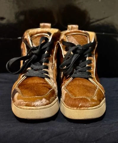 Authentic Christian Louboutin Camo Calf Hair High-Top Sneakers