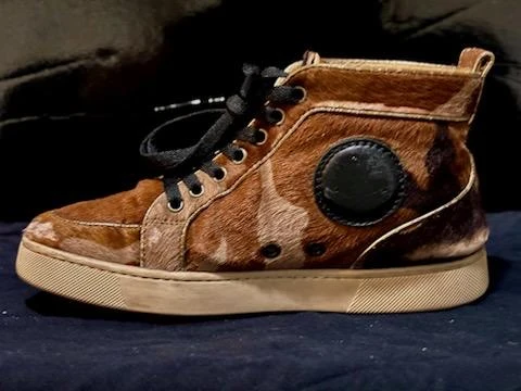 Authentic Christian Louboutin Camo Calf Hair High-Top Sneakers - photo 3