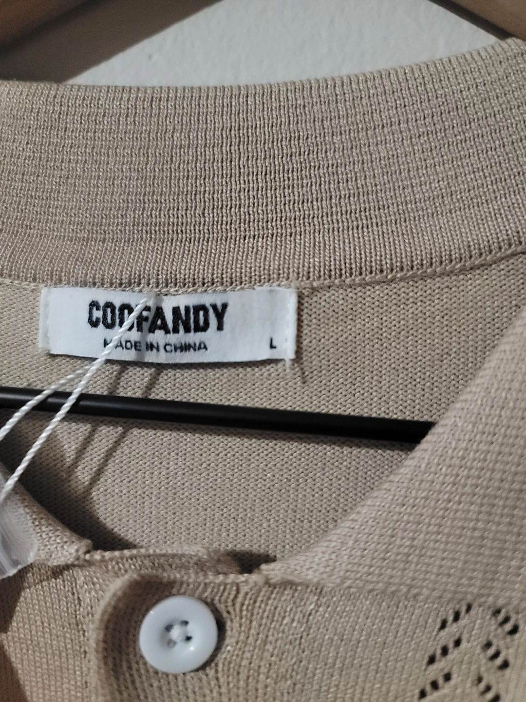 Knit Retro Johnny Collar Academia Tan Minimalist Resort Sz L New - photo 2