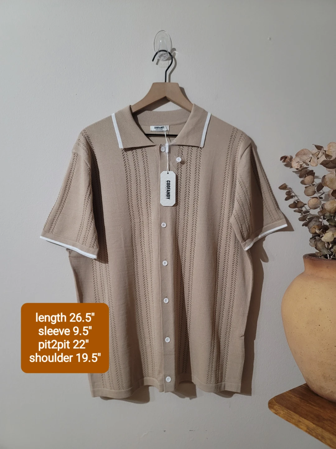 Knit Retro Johnny Collar Academia Tan Minimalist Resort Sz L New - photo 3