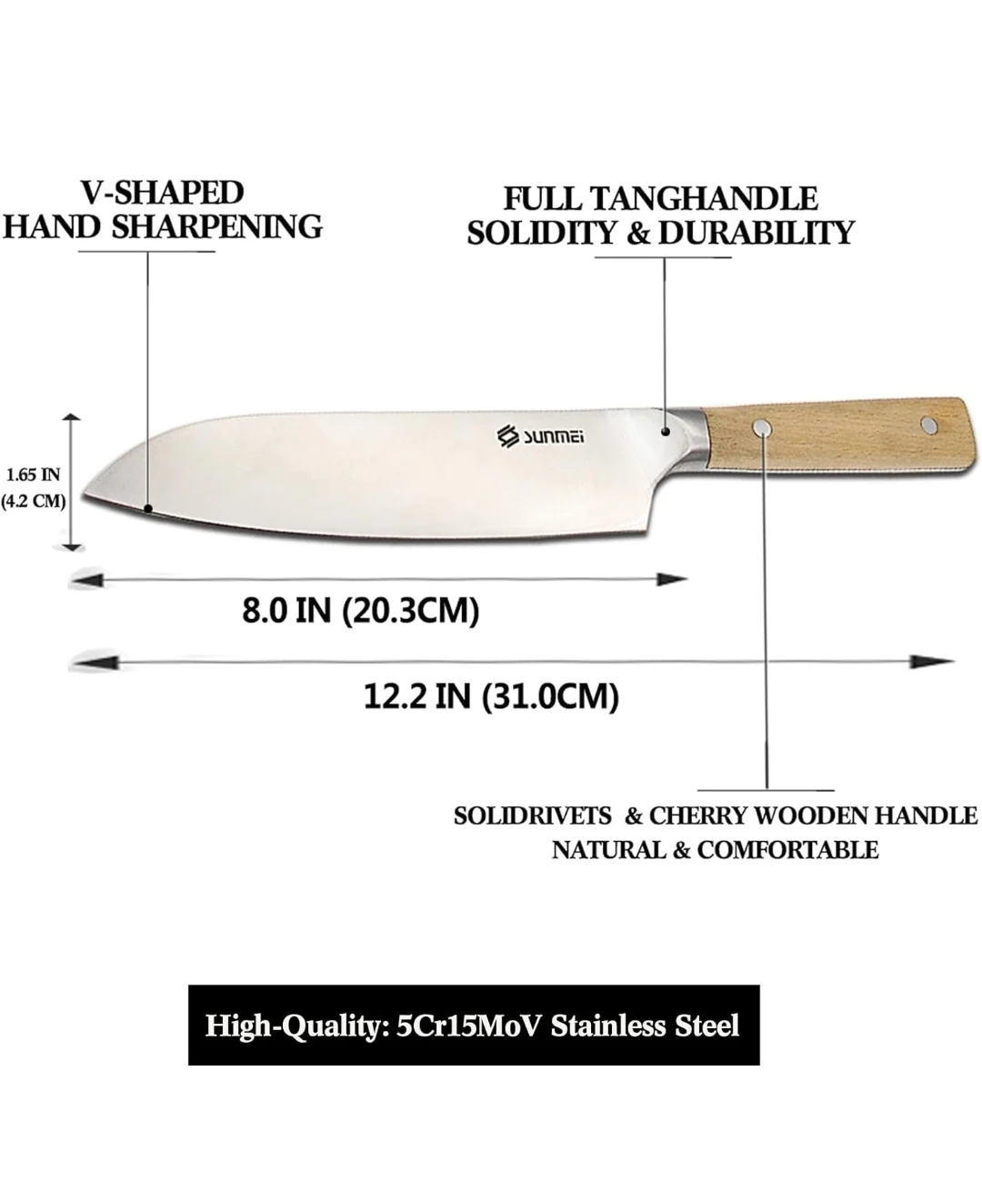 8" Santoku Chef Knife Japanese Style Stainless Steel - photo 5