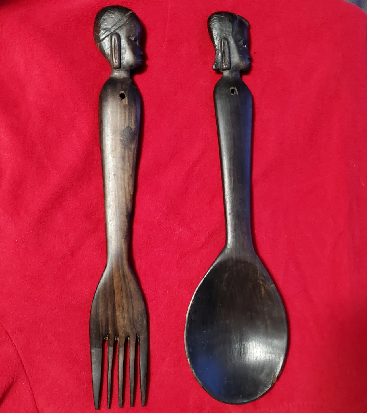 African Carved Spoon & Fork (12") - photo 2