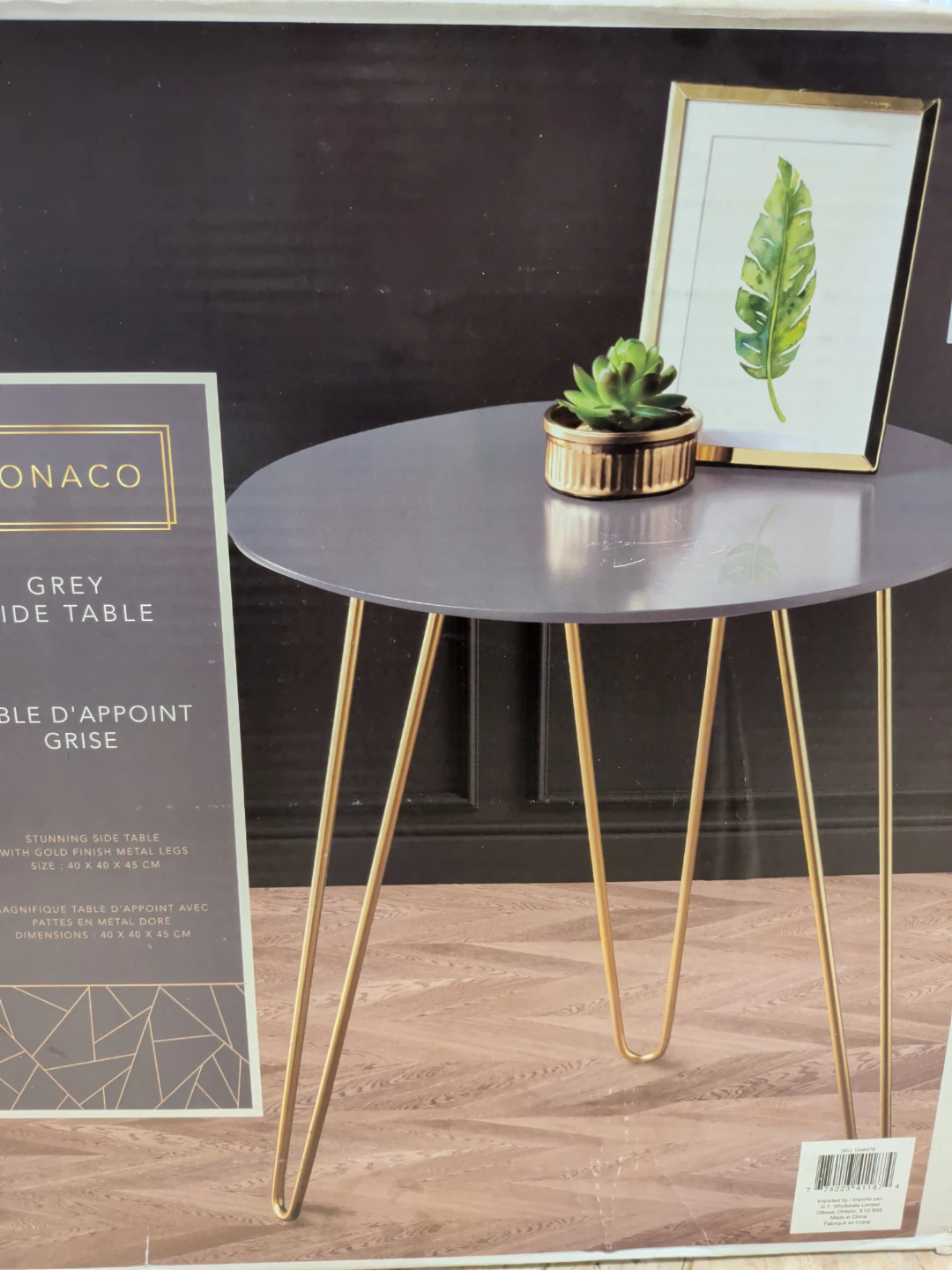 Monaco Grey Side Table with Gold Legs - photo 2
