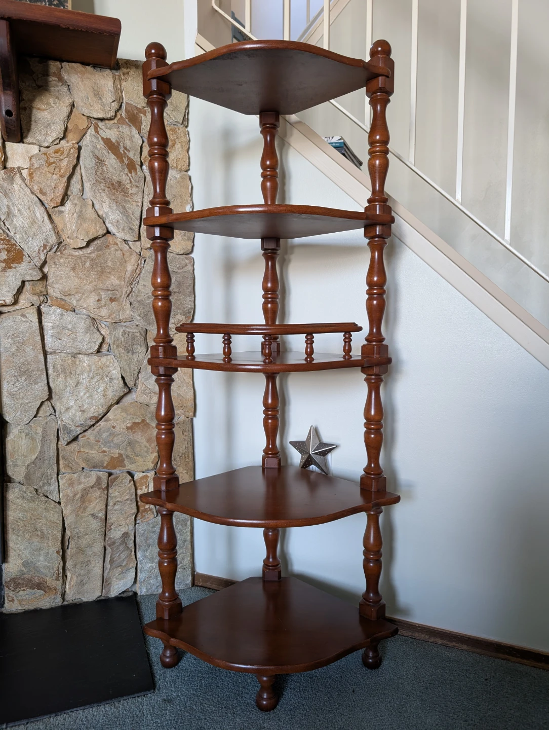 Vintage Wooden Corner 5 tiered Shelf