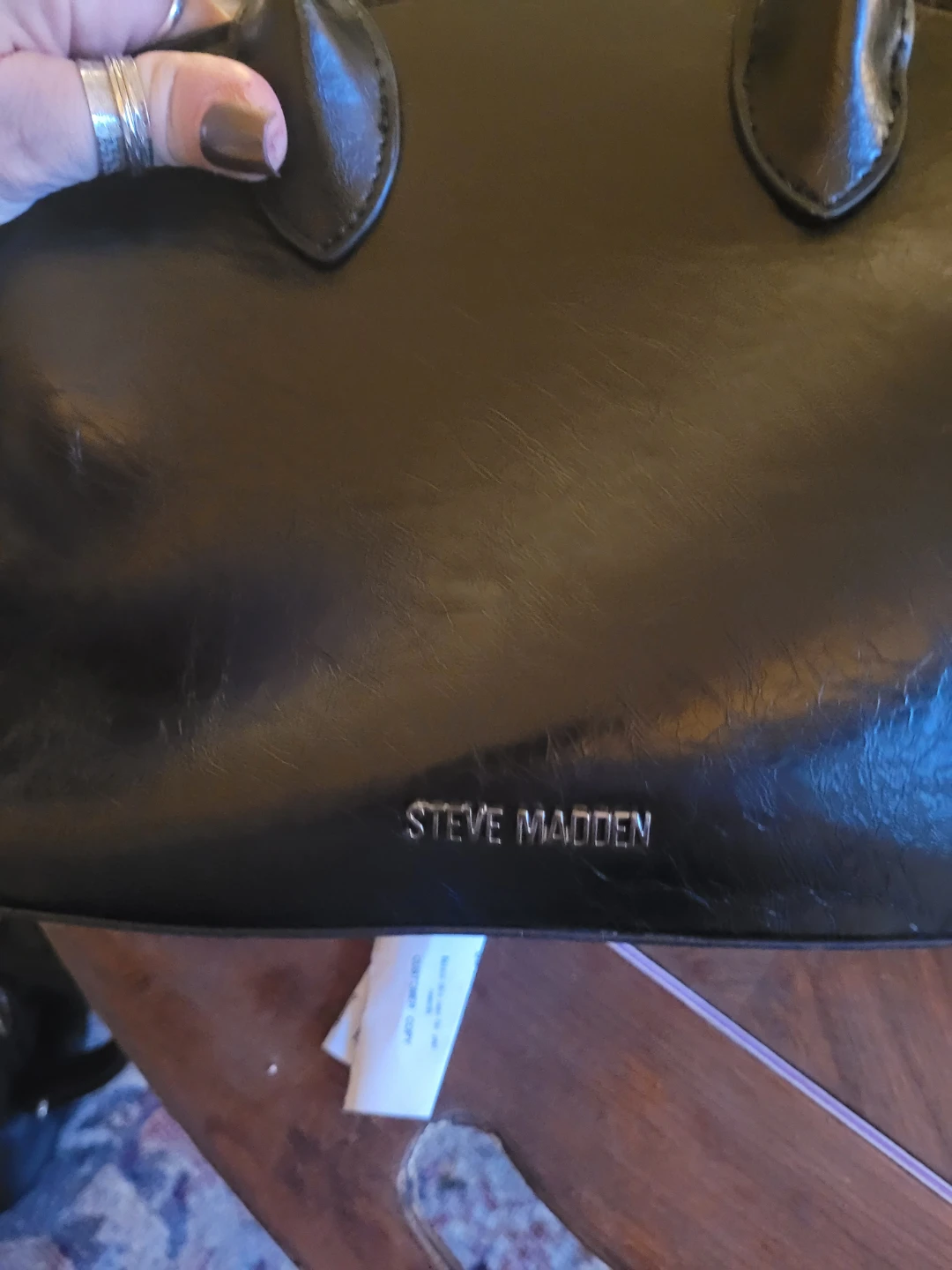 Steve Madden Black Faux Leather Satchel Handbag - photo 5