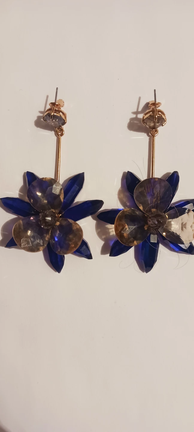 Brilliant Blue & Gold Crystal Flower Earrings - photo 4