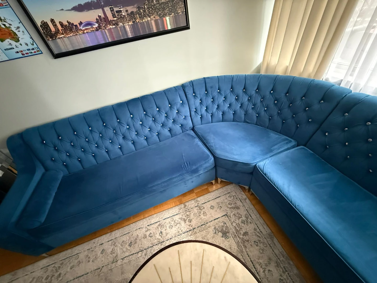 Blue Tufted Sectional Sofa