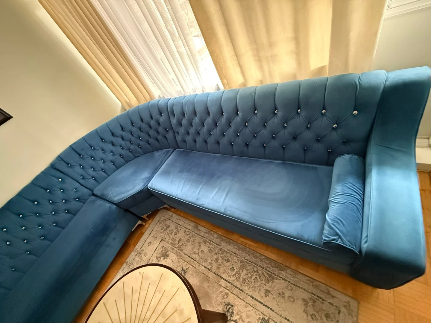 Blue Tufted Sectional Sofa - photo 2