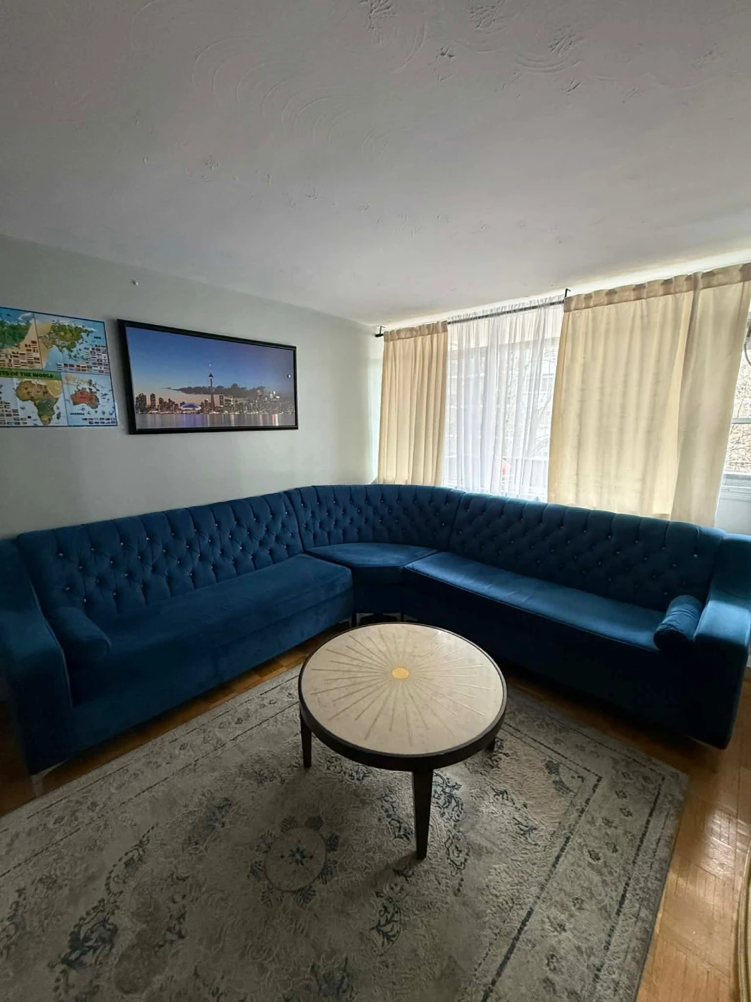Blue Tufted Sectional Sofa - photo 3