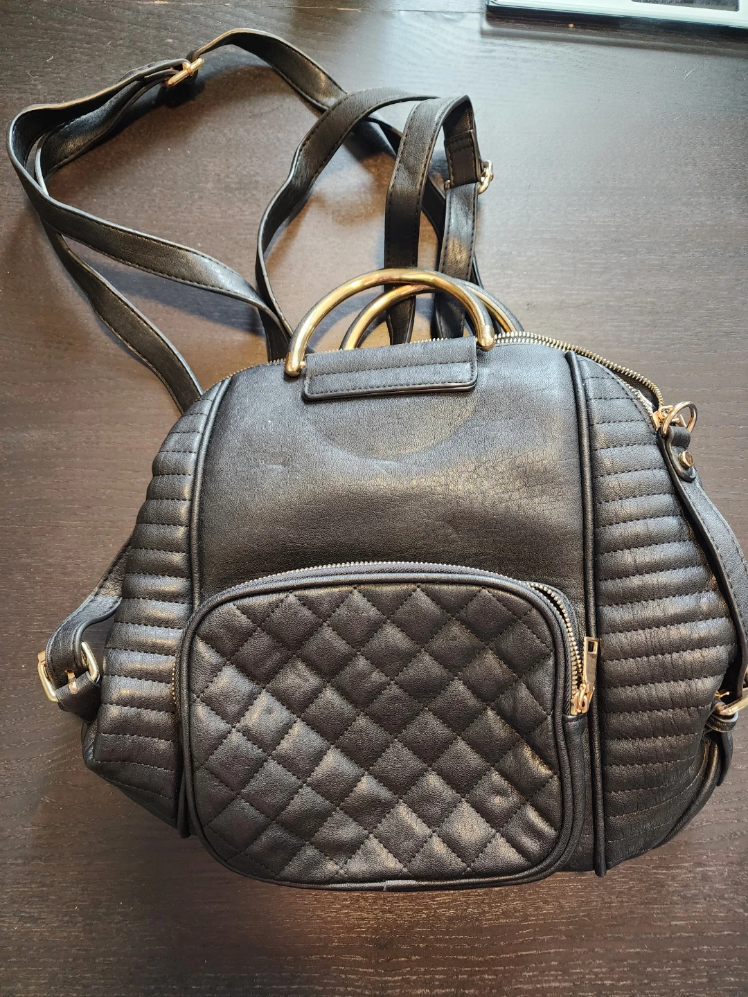 Black Quilted Backpack Purse
