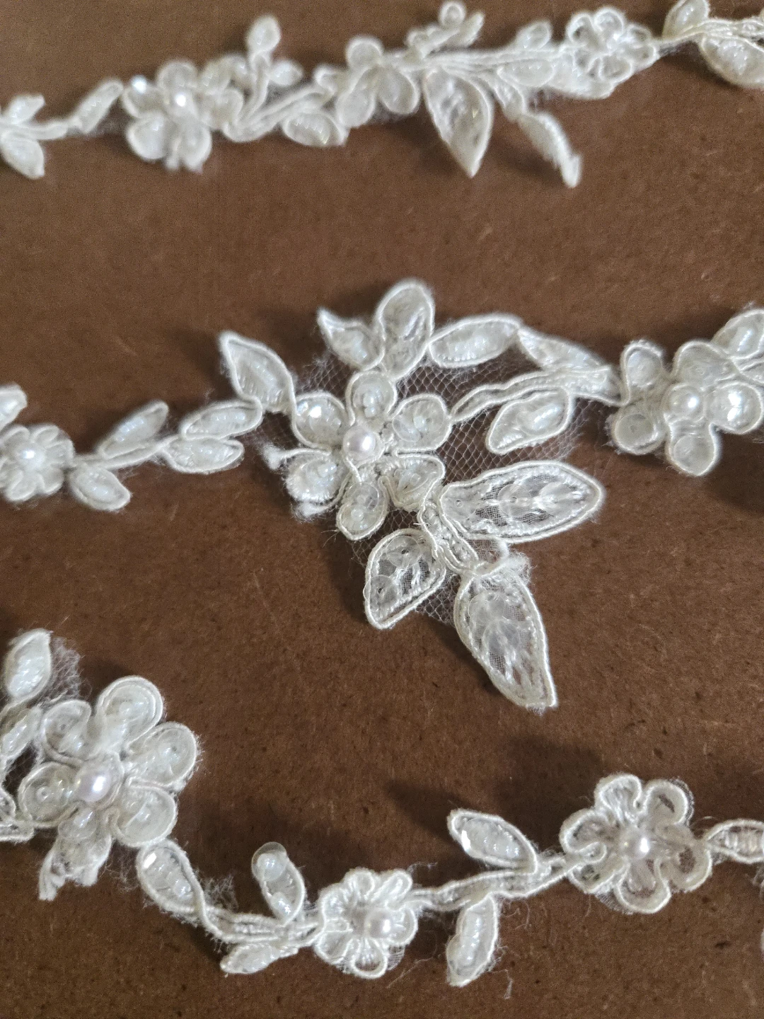 Light Ivory Lace Floral Trim with Pearls - photo 3