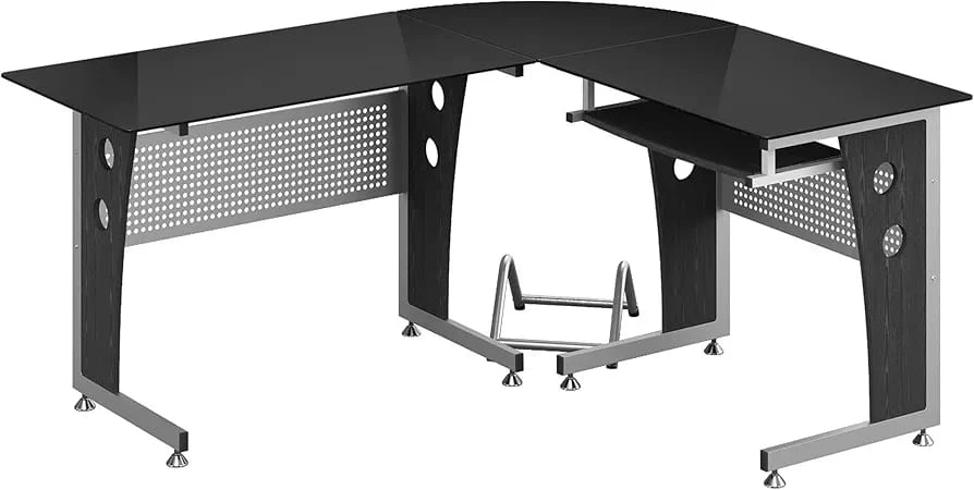 L-Shaped Glass Top Computer Desk - photo 2