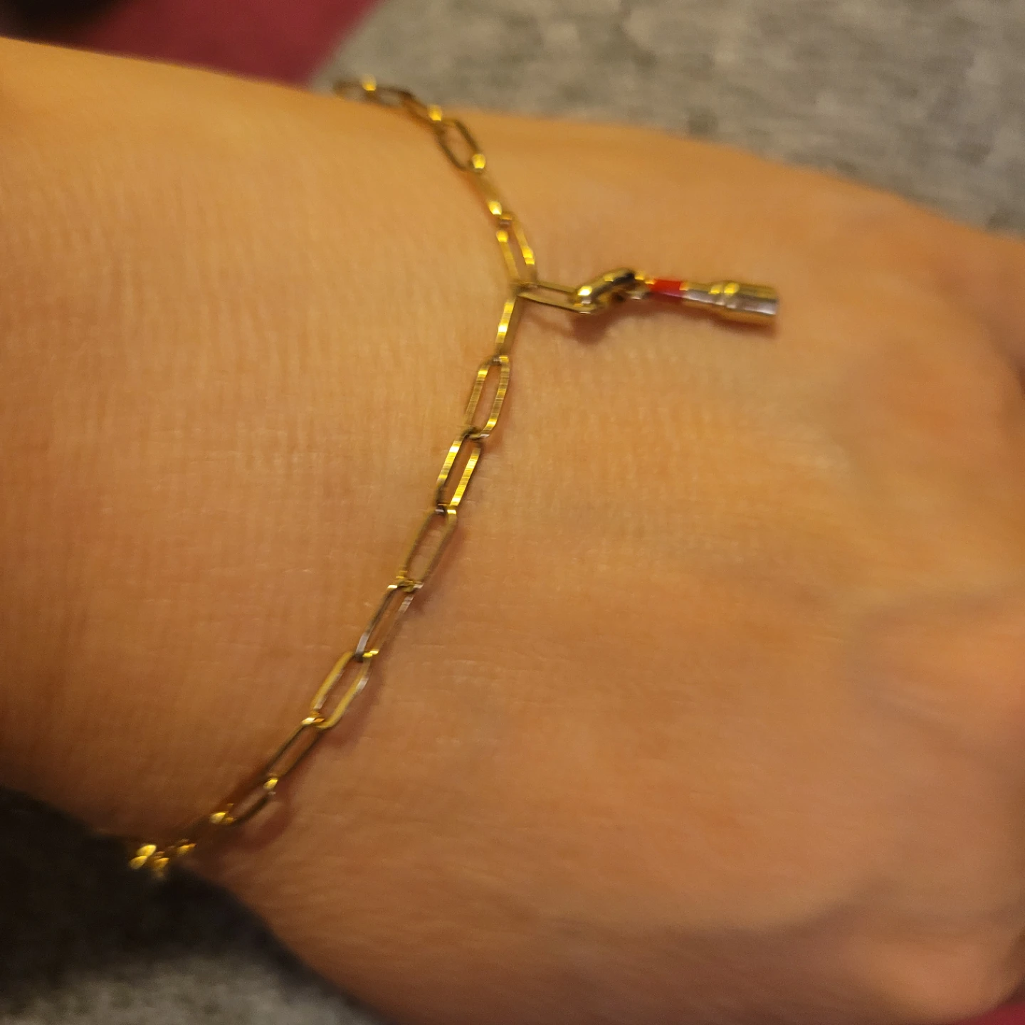 Gold Tone Paperclip Chain Bracelet with Charm - photo 4