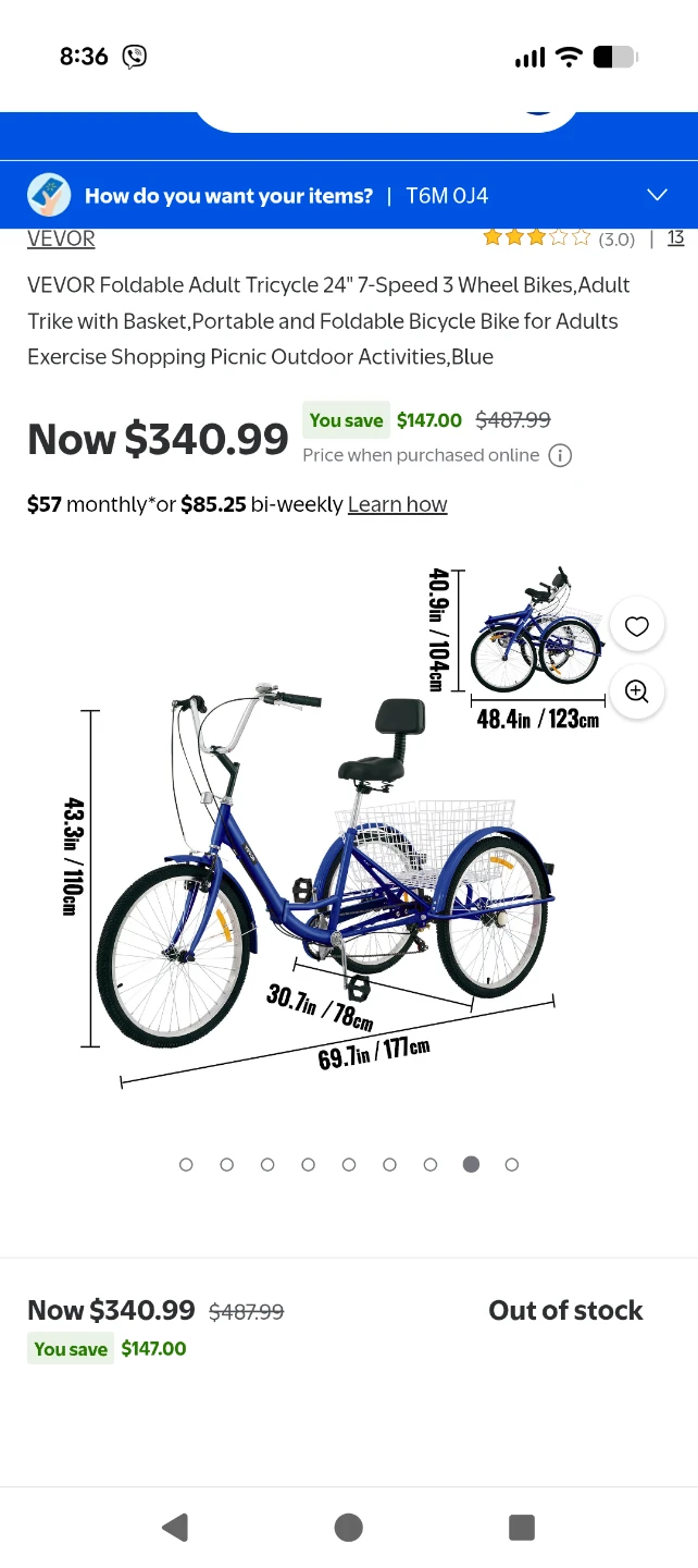 VEVOR Foldable Adult Tricycle 24" 7-Speed Blue - photo 2