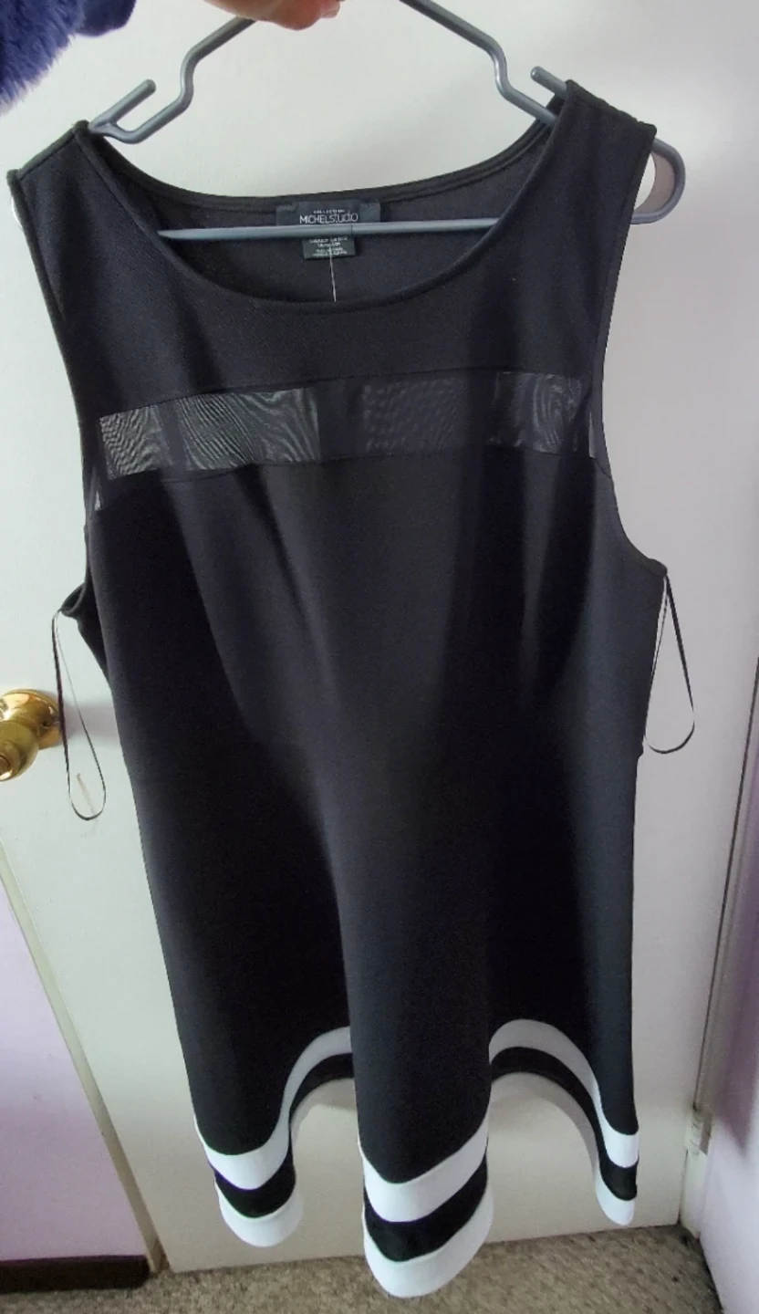 Black Sleeveless Dress with White Stripe Hem