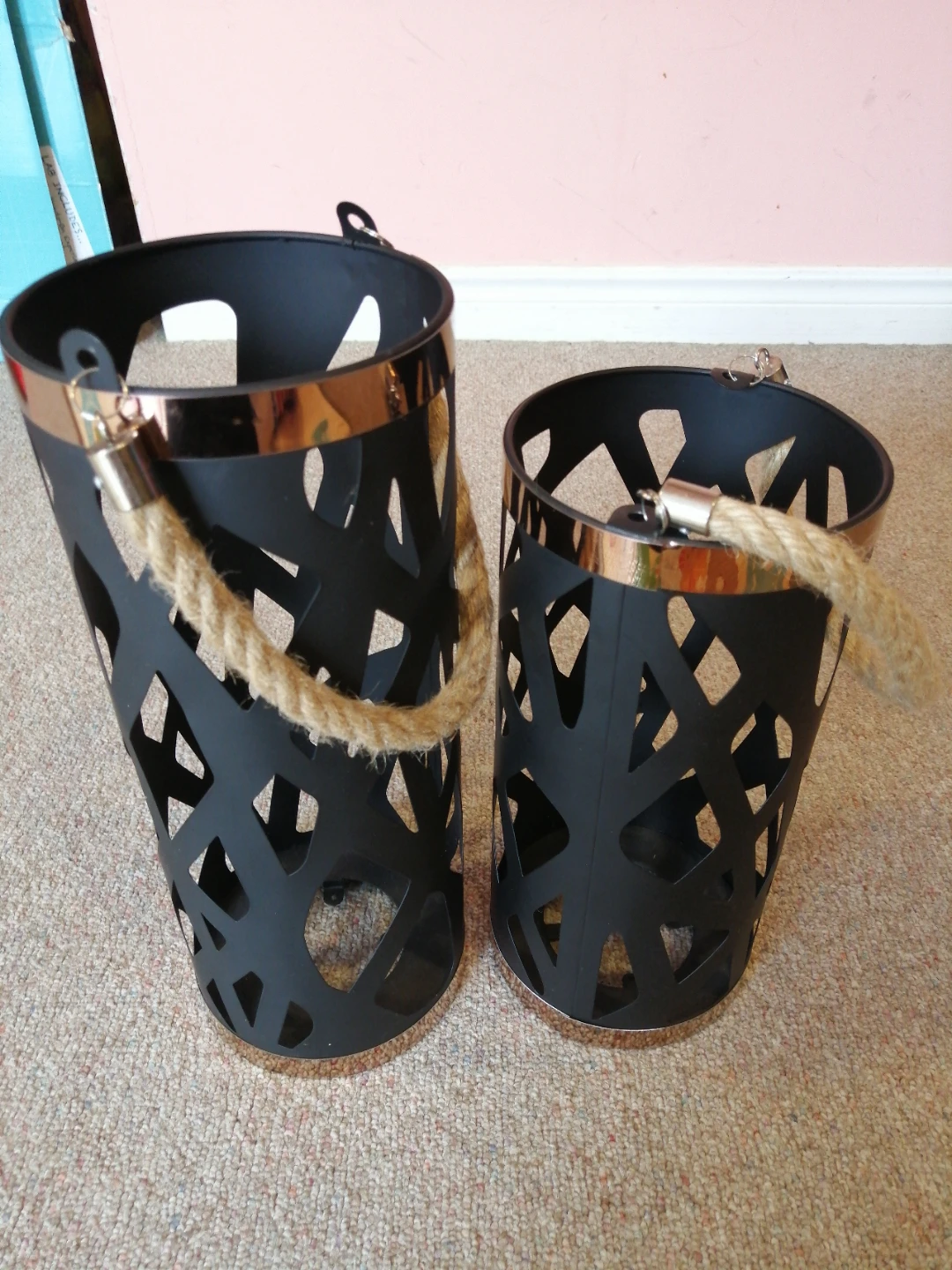 Set of 2 Black Lanterns with Rope Handles - photo 4