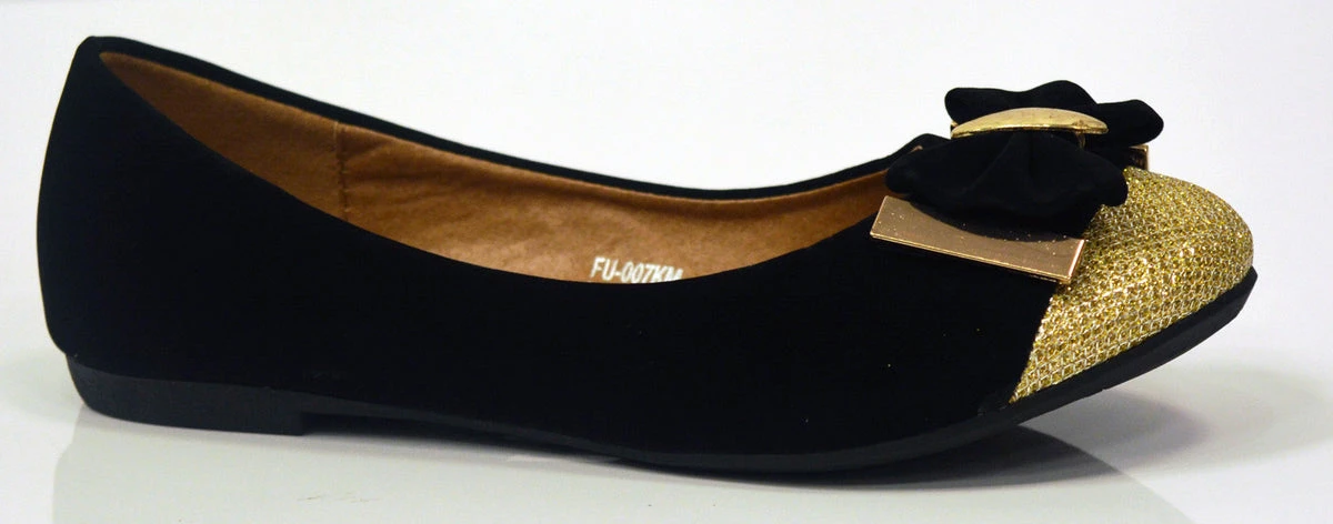 Women's Black & Gold Ballet Flats