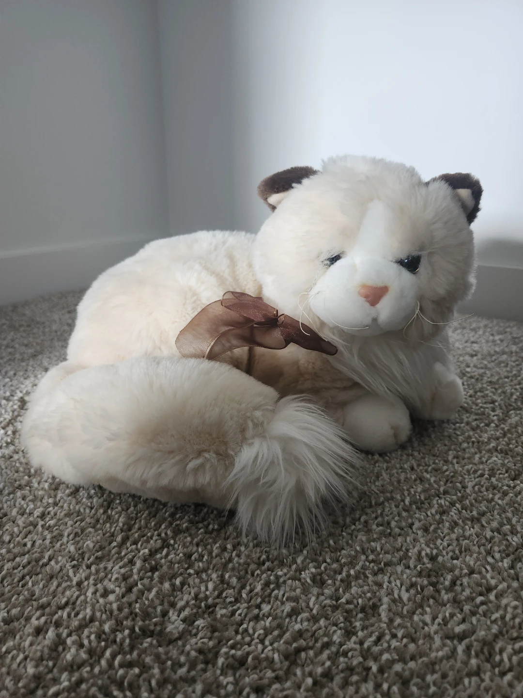 Plush Cat Stuffed Animal with Brown Ribbon - photo 2