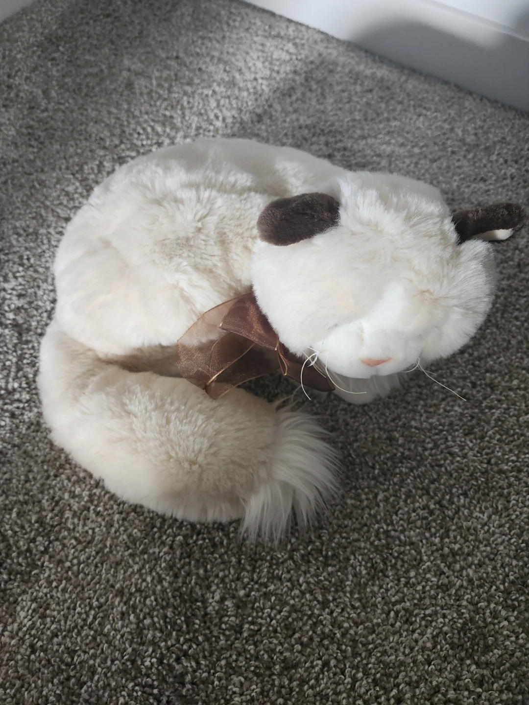Plush Cat Stuffed Animal with Brown Ribbon - photo 4