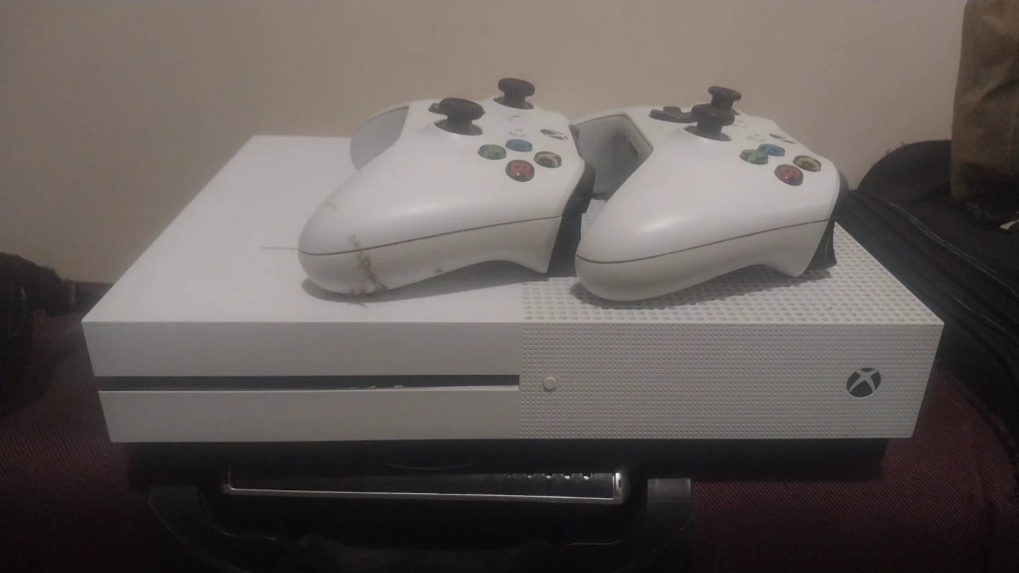 Xbox One S Console with 2 White Controllers