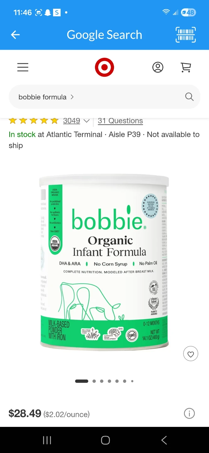 Bobbie Organic Infant Formula Milk-Based Powder with Iron